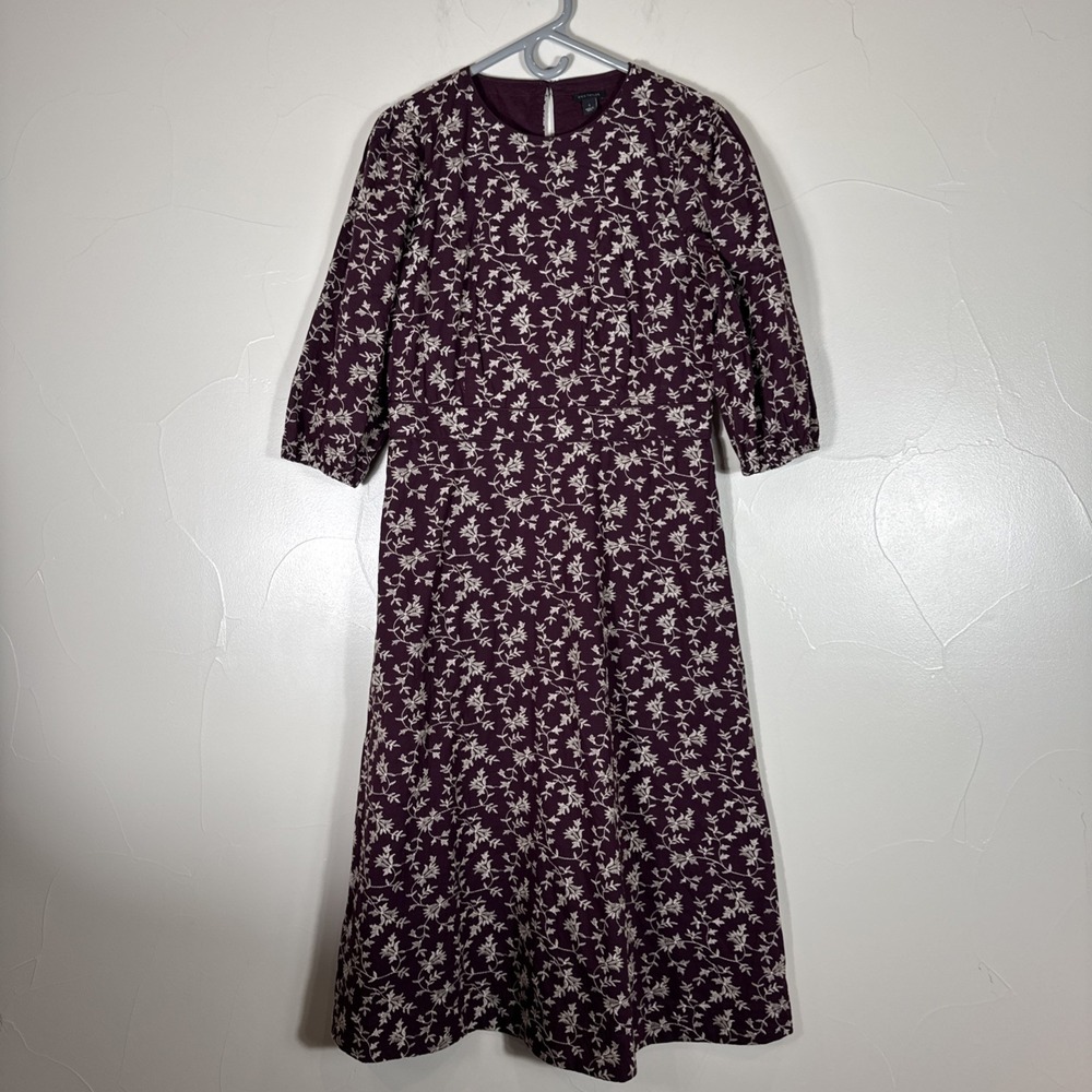 Ann Taylor Women's Maroon Full Embroidered Floral Fit And Flare Dress 6